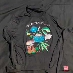 OMIGHTY Black Crazy Plant Lady Turtleneck Crop Top